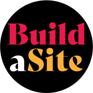 Image of a black round circle with the words Build A Site on top of it. This is the Build A Site logo for website design
