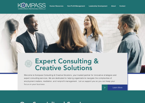 A screenshot of the homepage of Kompass Consulting website